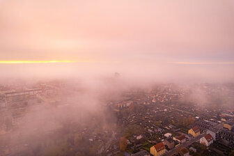 Prenzlau am Morgen im Nebel Luftbild